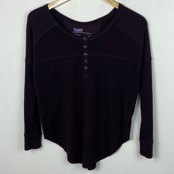 Aritzia TNA Waffle Knit Henley Pullover Sweater Size XS Long Sleeve Knit Top - Picture 9 of 9